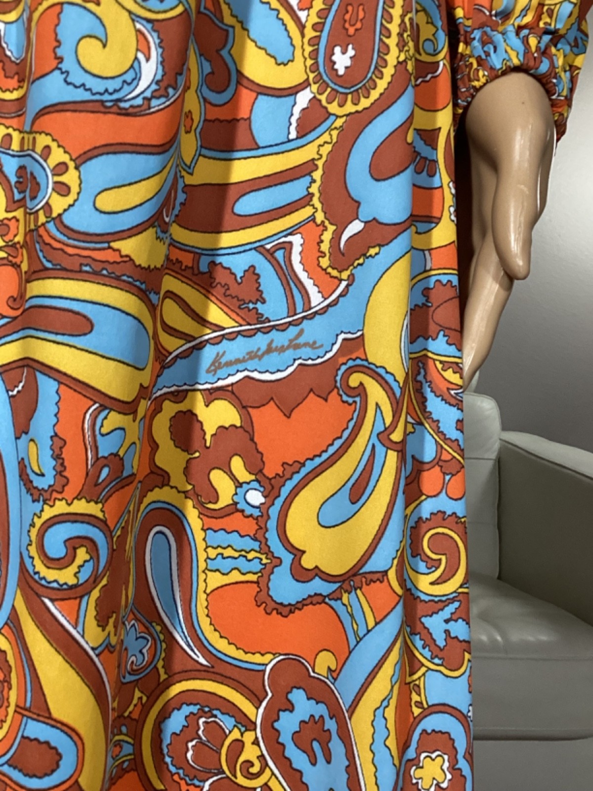 Vintage 60s 70s Psychedelic Paisley Maxi Dress Signature Fabric Kenneth Jay Lane