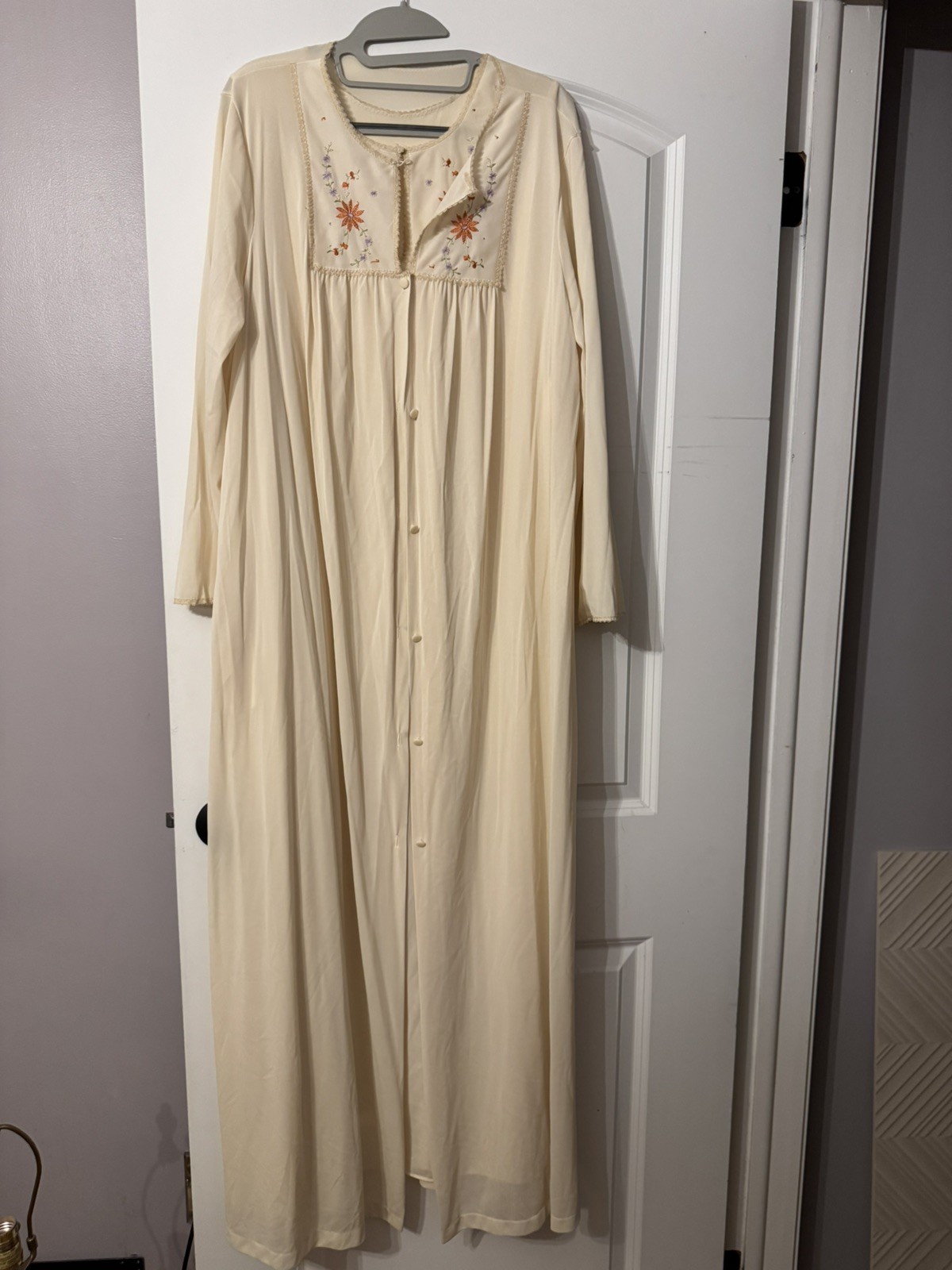 Vintage Sears 2pc Embroidered Bodice Long Nightgown & Robe Large 38/40