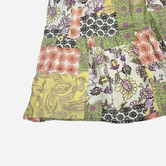 VTG y2k boho cottage patchwork midi prairie skirt / 4/6 S / Cotton / White Stag