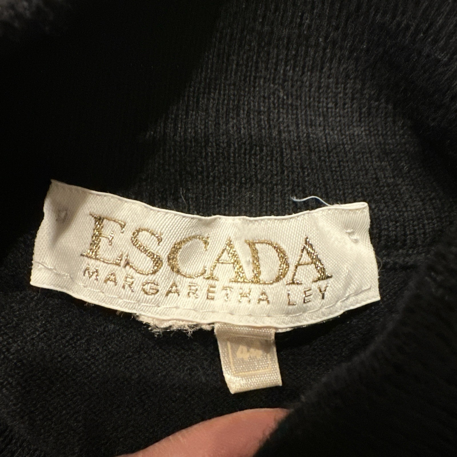 VTG Escada Margaretha Ley Wool Mock Neck Sweater Large US 44 EU Black Germany