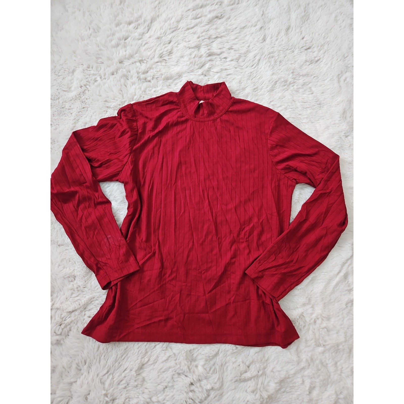 Vintage 90s Basic Equipment Red Ribbed Knit Mock Neck Long Sleeve Shirt XL
