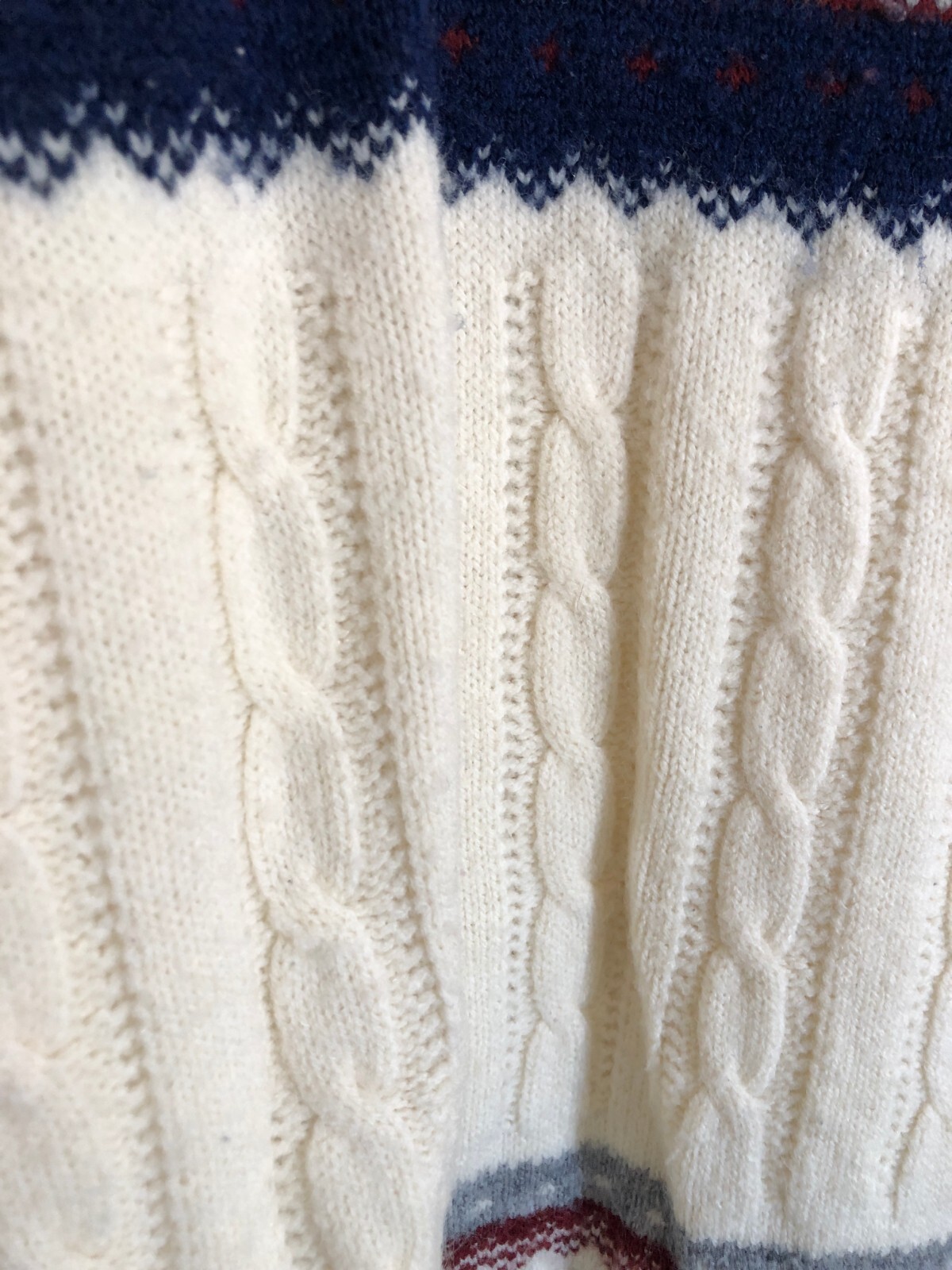 Jantzen Vintage 1970&rsquo;s Cream Cable Knit Pullover Patterned Sweater Unisex Sz L