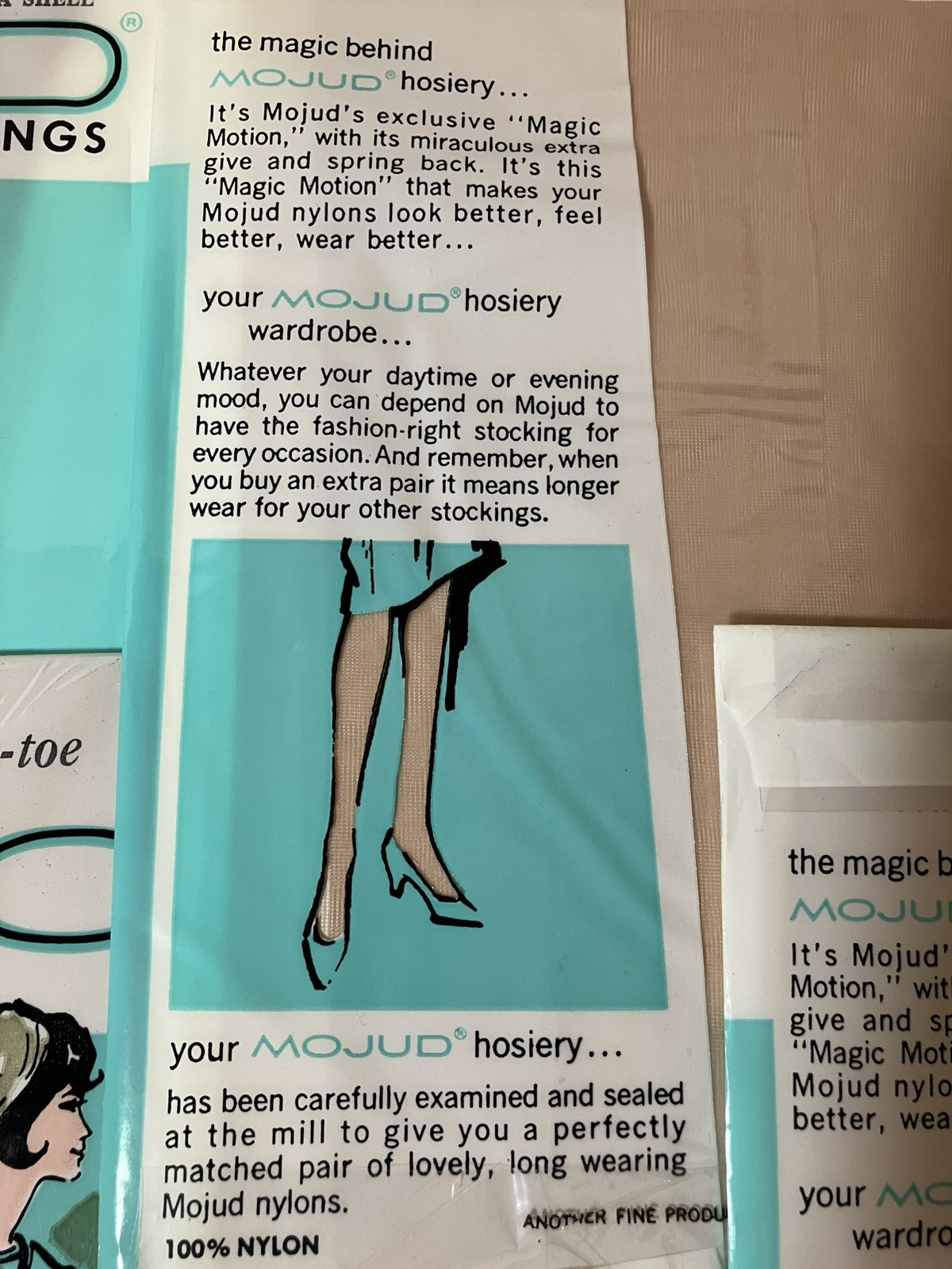 5 Pair VTG FLAT KNIT MOJUD MAGIC MOTION NYLON STOCKINGS GARTER HOSIERY 9 1/2×32”