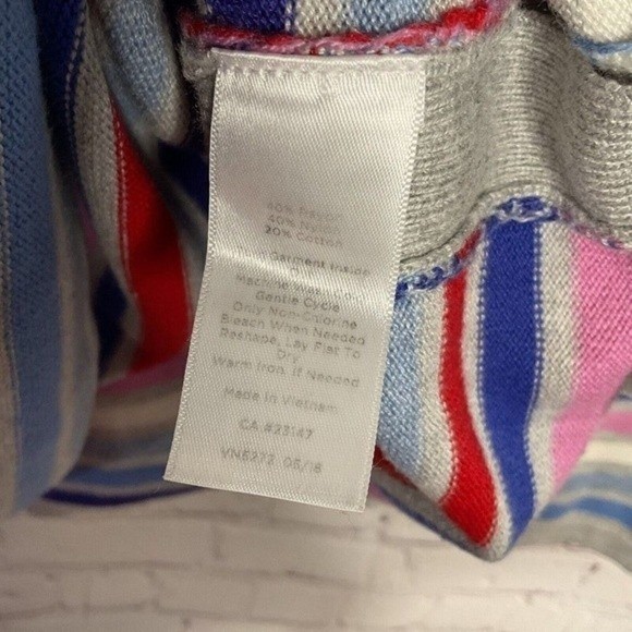 Talbots Gray Multi Stripe Side Button BateauNeck Sweater Women M Vietnam