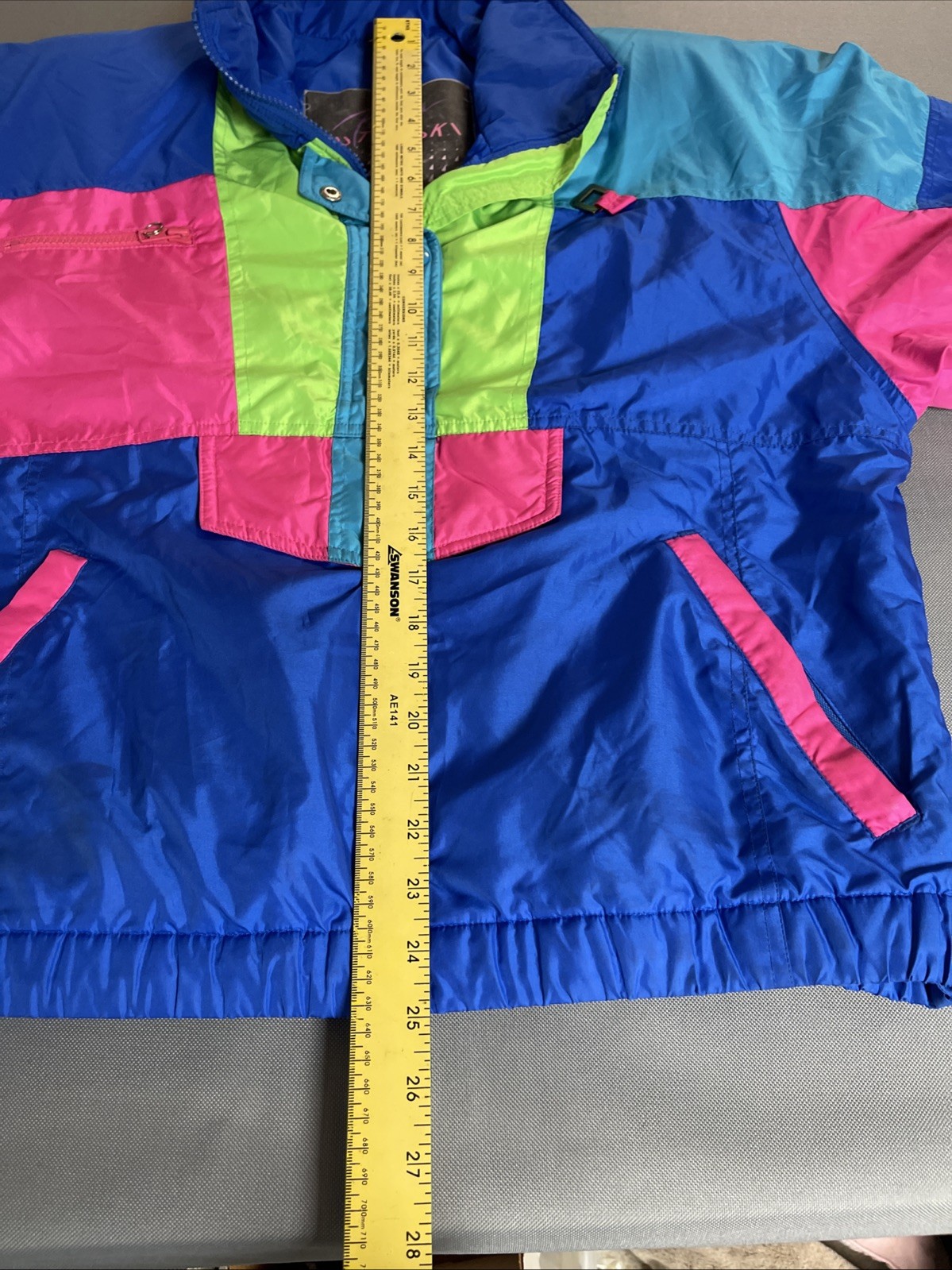 Vtg 1980s Women’s Pullover Ski Jacket Bright Color Block Neon Prima Futurski M/L