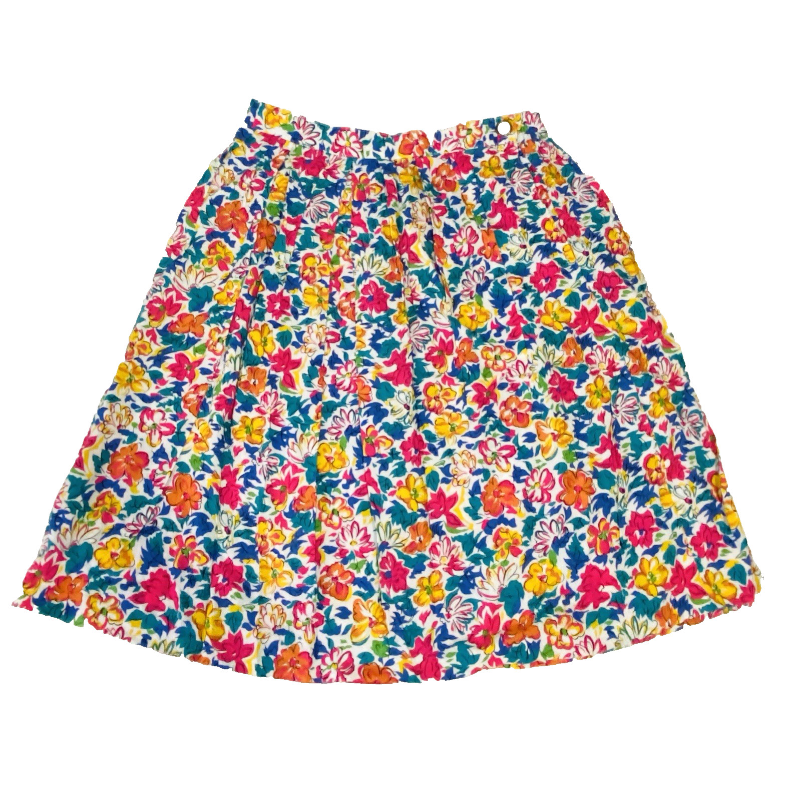 Vtg Floral Skirt 16 Petite Floral Colorful Pleats Big Plastic Button Casual e