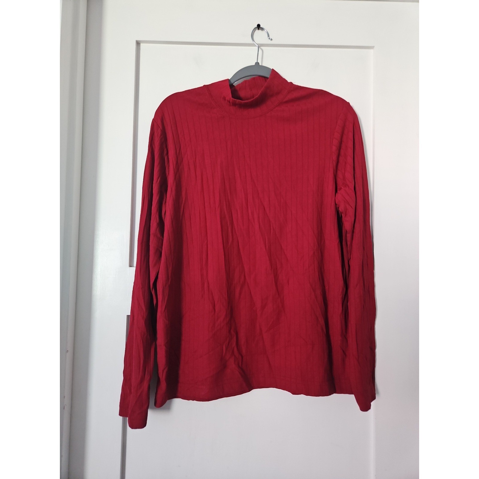 Vintage 90s Basic Equipment Red Ribbed Knit Mock Neck Long Sleeve Shirt XL