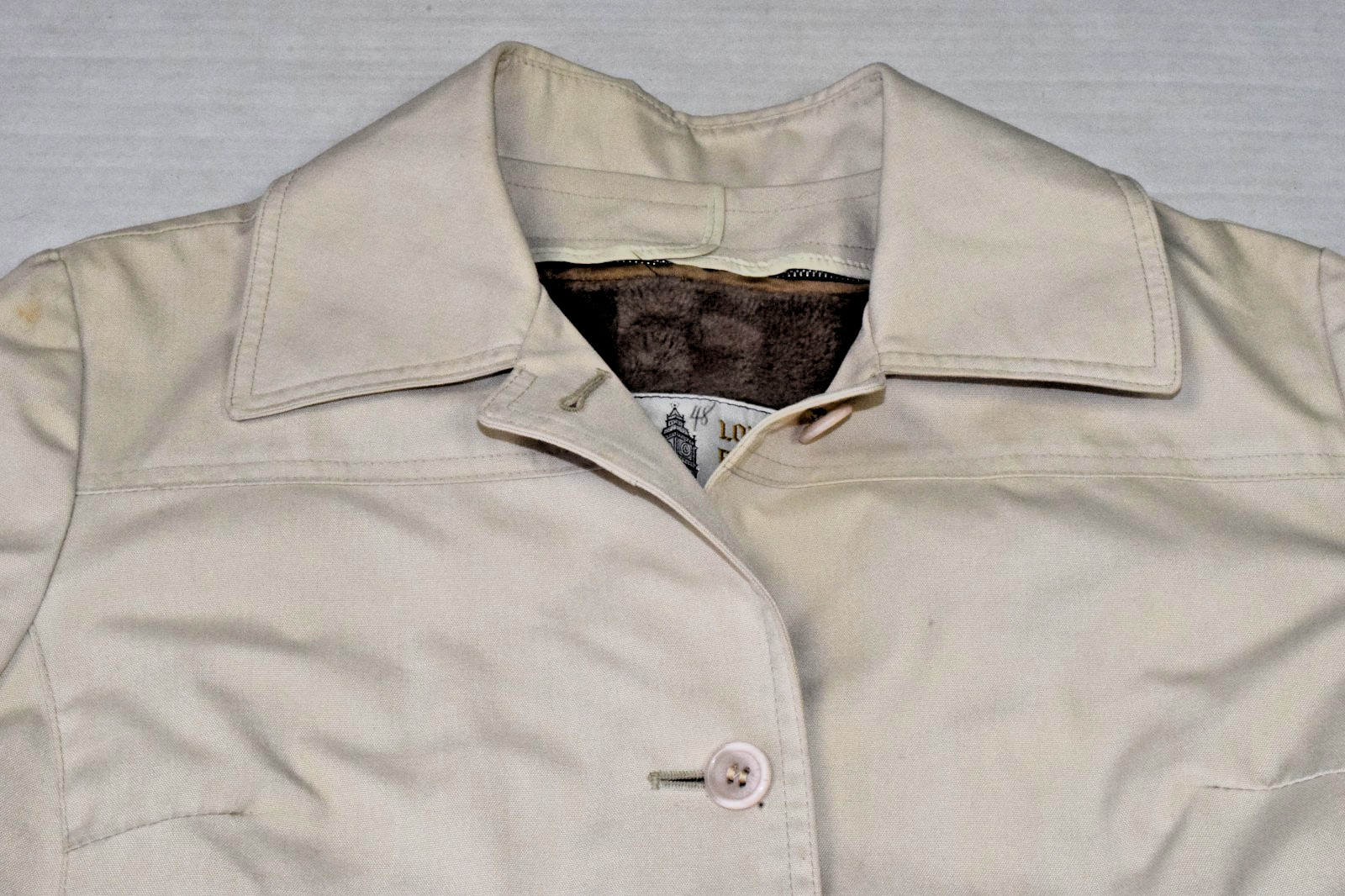 Vintage London Fog Coat Size S 70s Beige Knaki Double Lined Zip Out Made USA