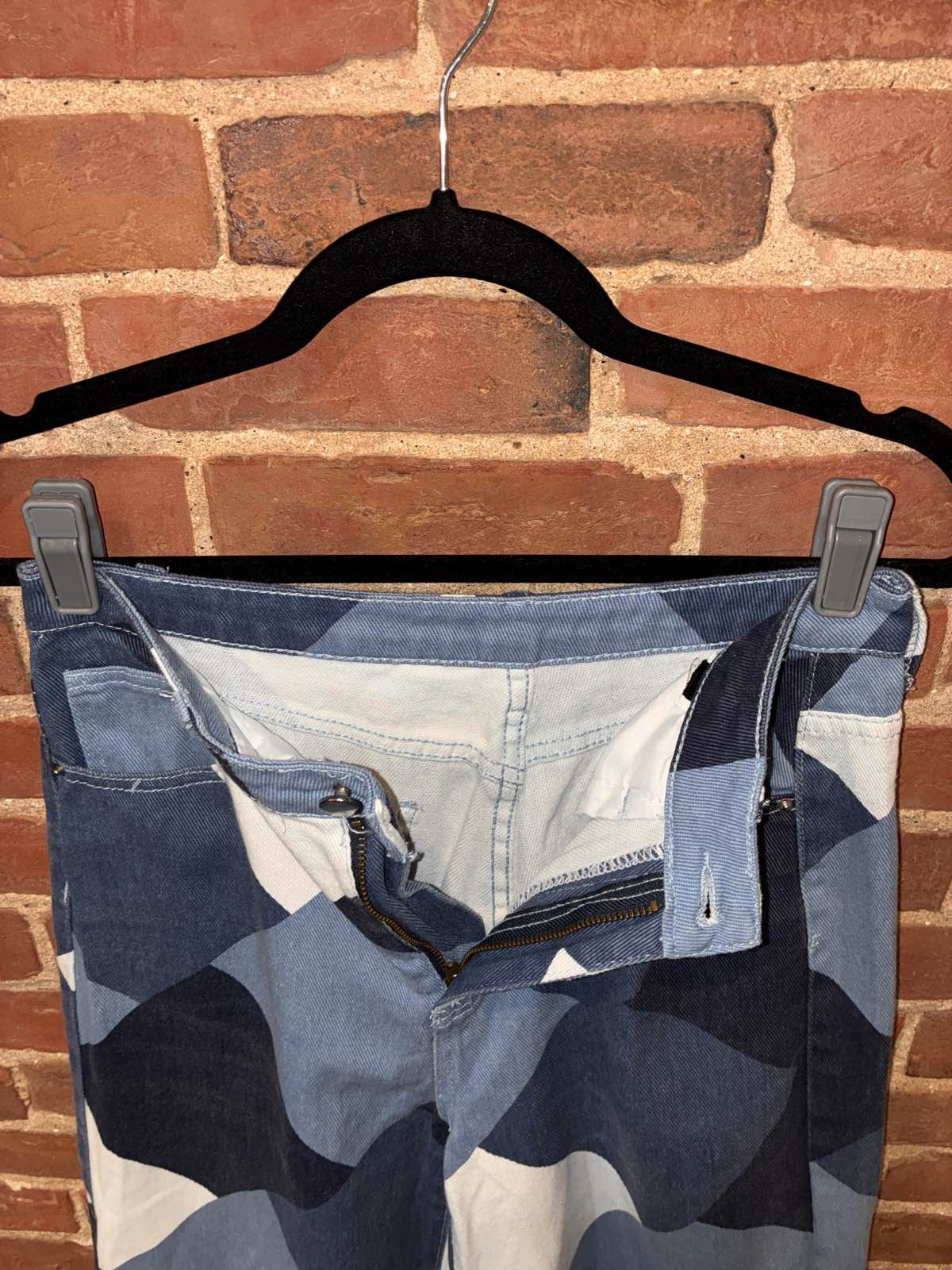 Blue White Diamond Pattern Wide Leg Jeans