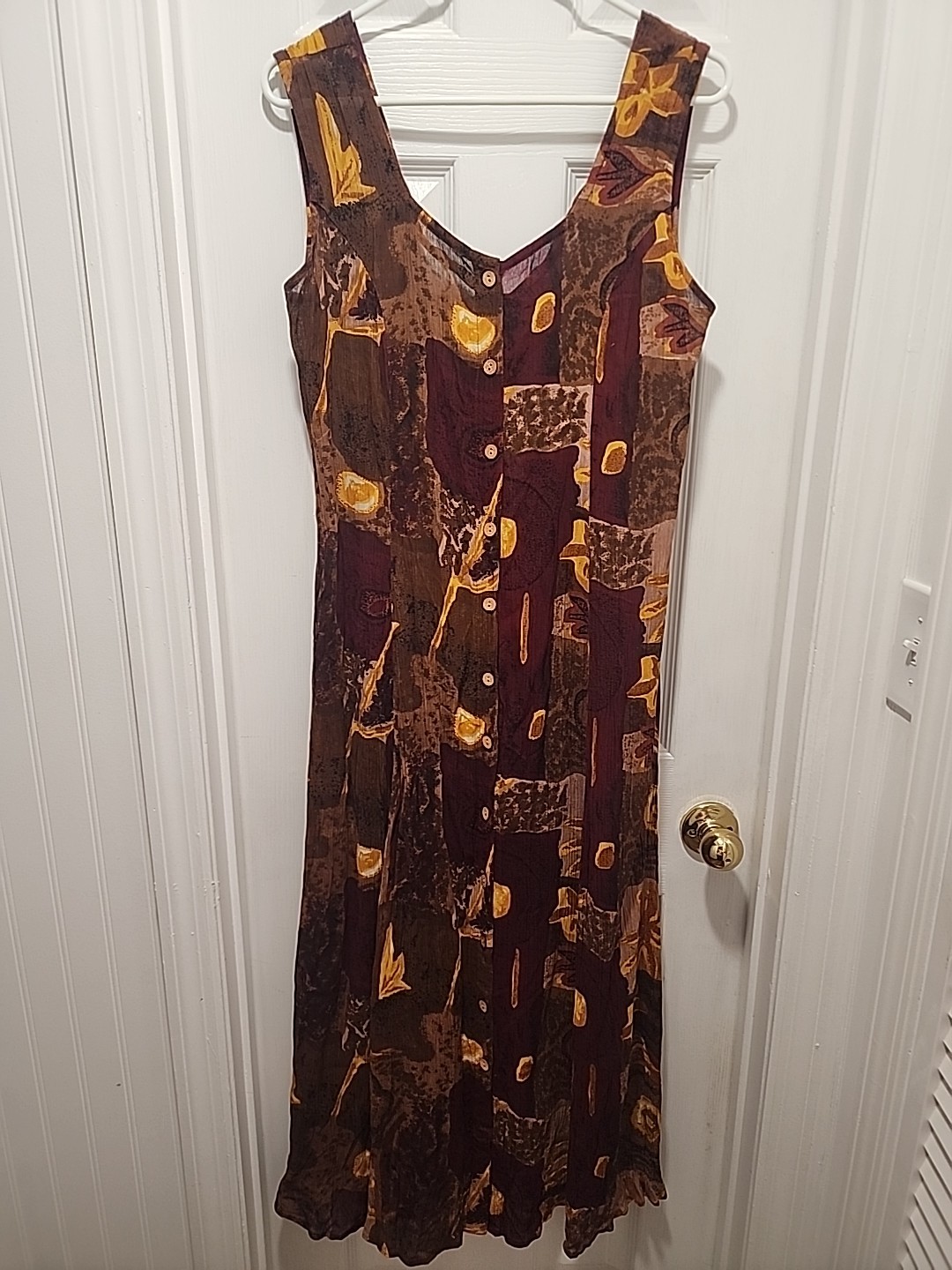 Vtg 90s Y2K Jasmine by KVM Button Front Crinkle Dress Criss Cross Back Sz Med
