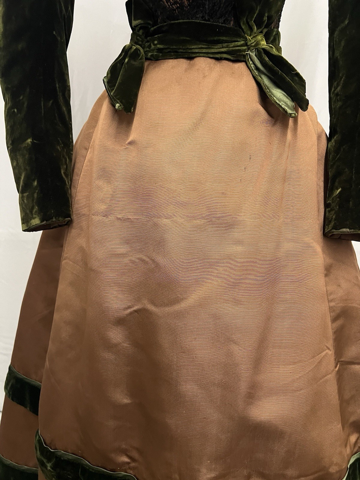 1880’s Deep Green Velvet & Chocalate Brown Silk Faille 2 Pc Dress