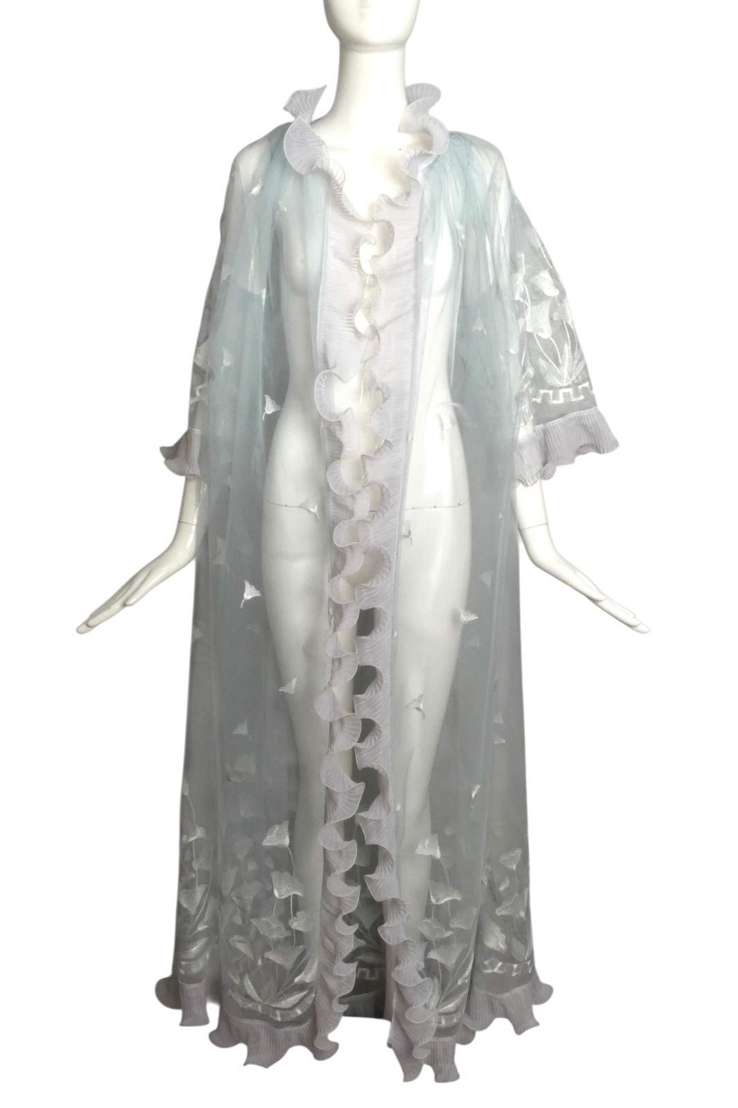 PIERRE CARDIN HAUTE COUTURE – 1980 Blue Embroidered Tulle Coat, Size-Small