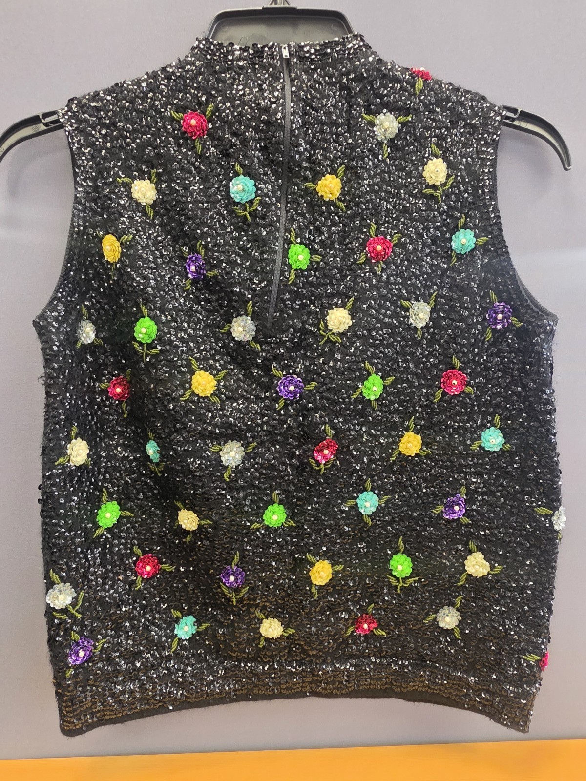 Hovland-Swanson 1960s Beaded Blouse Sequins Flowers RARE Sz 38 Mod Wool & Angora