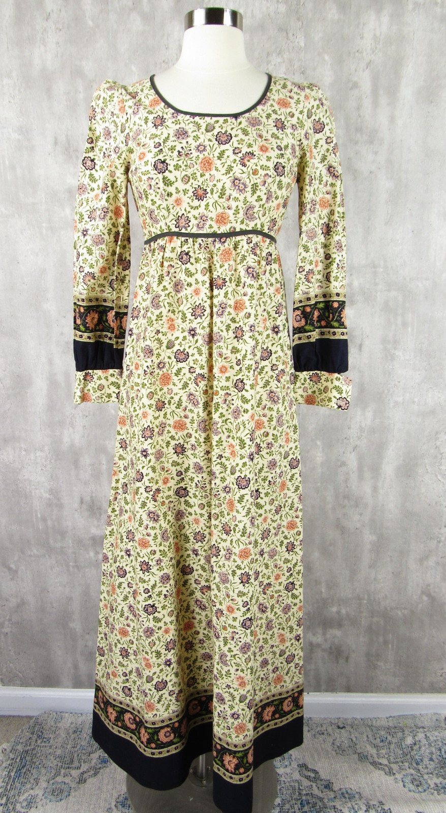 Vintage 70s Racell Denmark Cotton Prairie Folk Maxi Hippie Boho Dress Small S