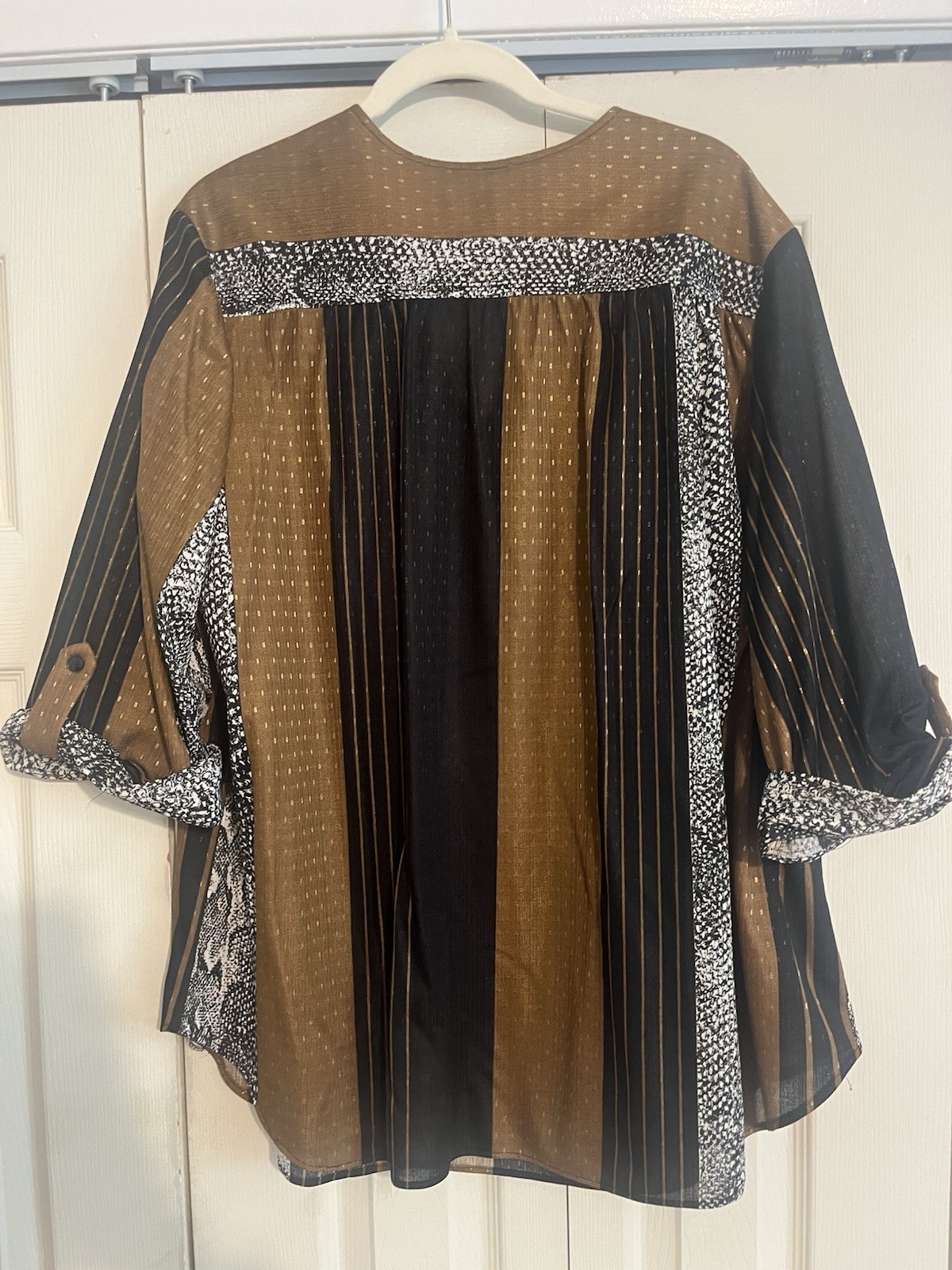 Vintage Ample Tops Boho Hippie 2X Tunic Top Back Brown Gold Long Sleeve