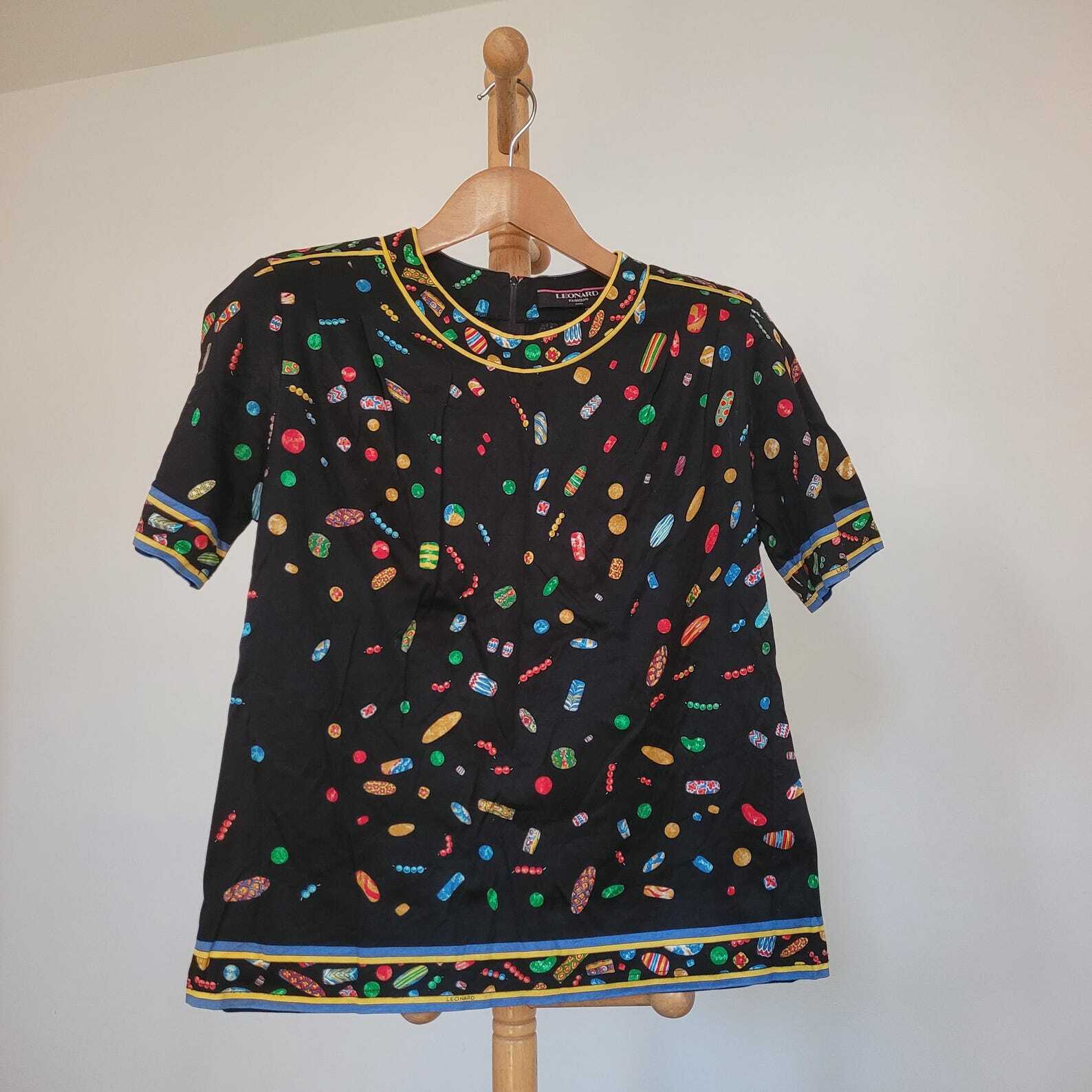 F003, Vintage LEONARD black blouse,Vintage blouse,Wear to work, Made in Japan