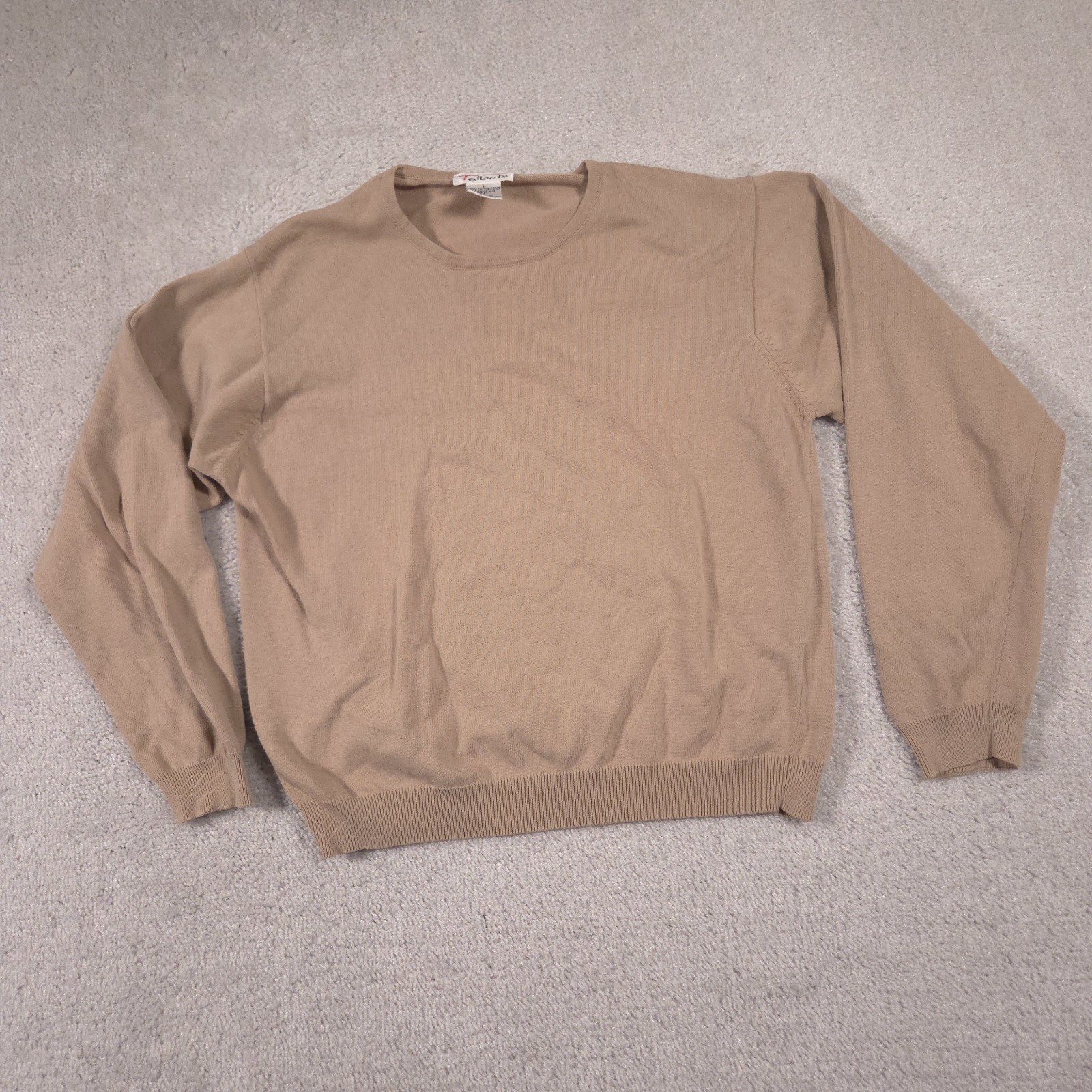 VTG Talbots Sweater Womens Large Beige Cotton Knit Preppy 90s Round Neck