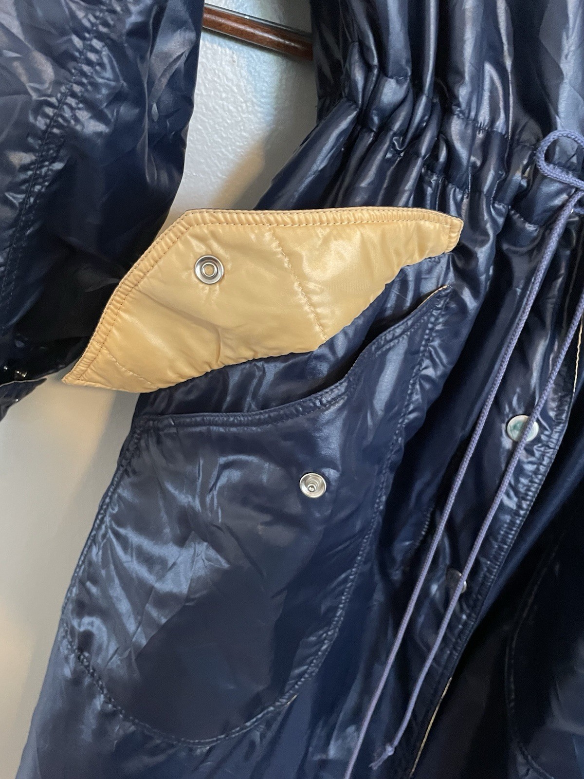 COURREGES c.1970&rsquo;s Hyperbole Paris Navy Blue Drawstring Windbreaker Raincoat