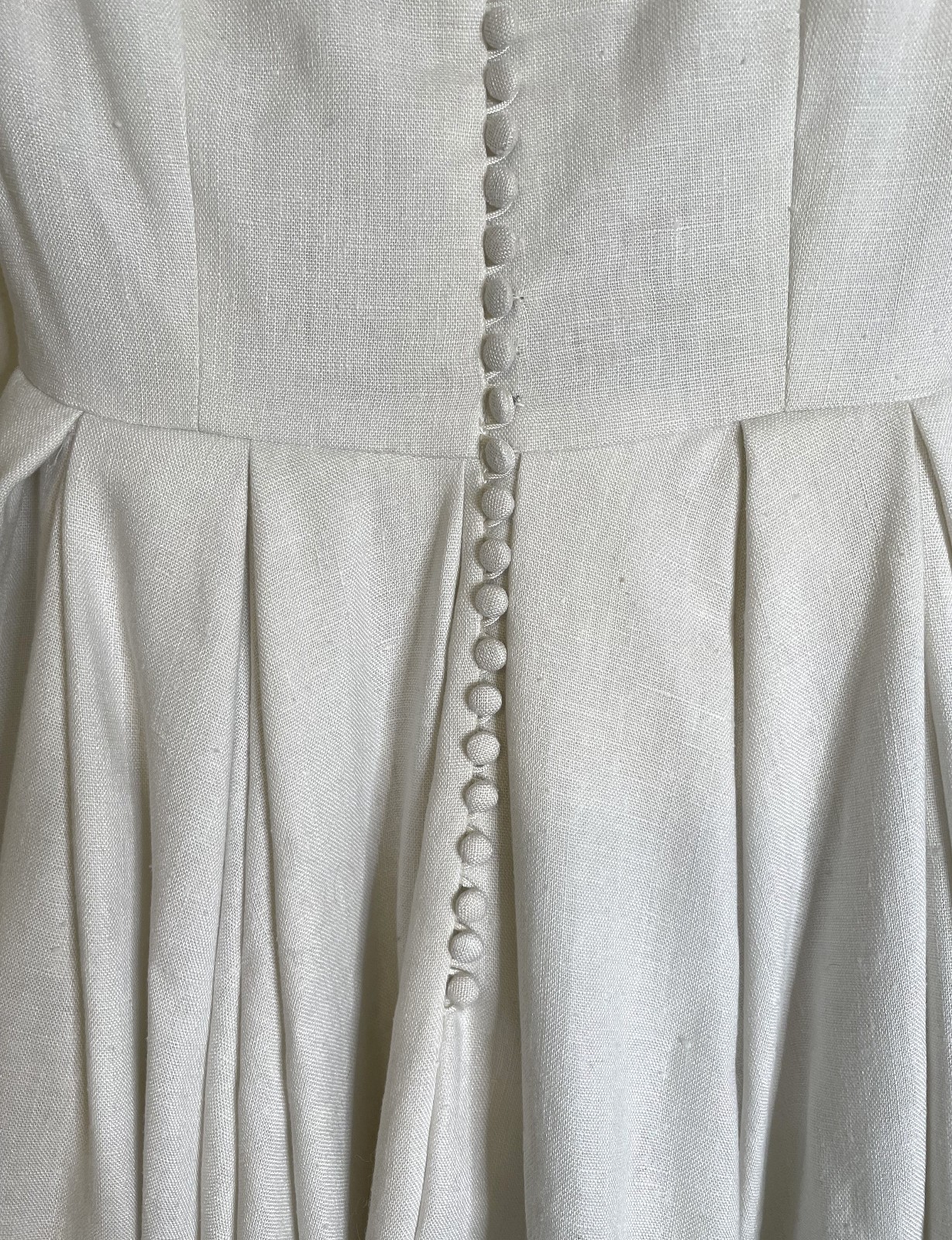 Vintage 40s Irish Linen Wedding Dress XS S Button Back Bows Long Train SS 0 2 4