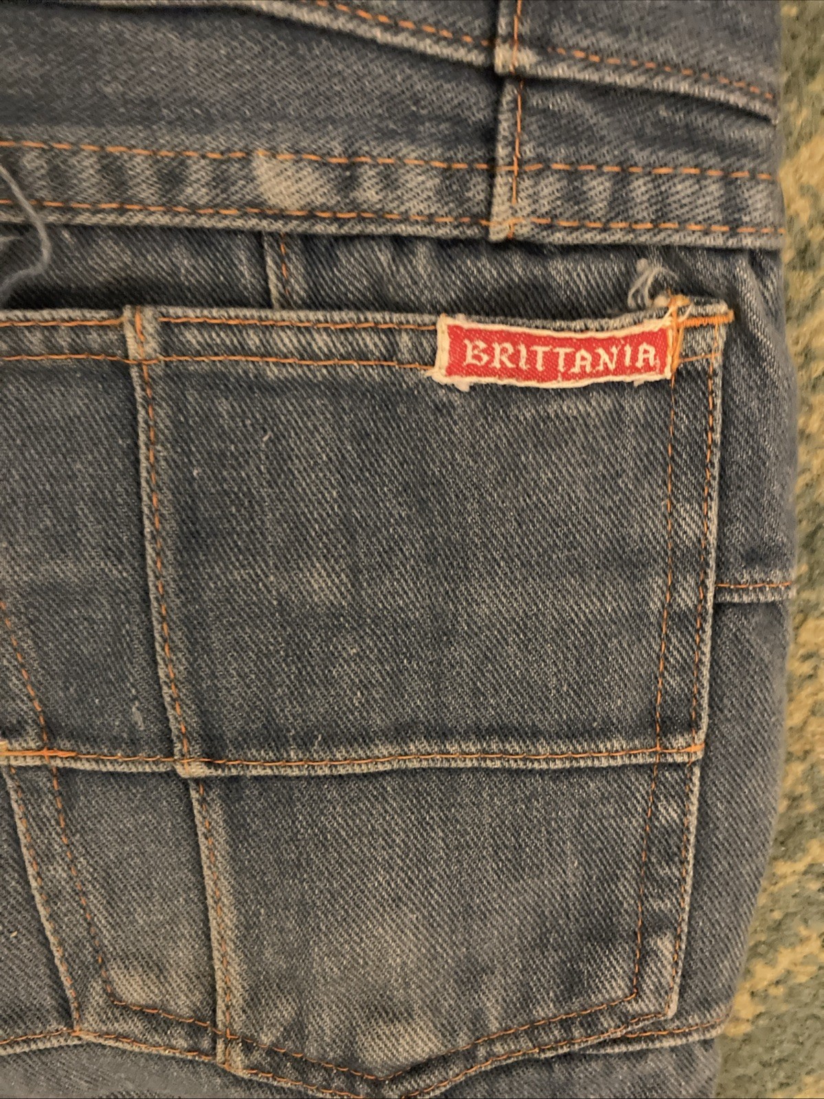 Vintage 70s style Patchwork Brittania Flare Bell Bottom Cotton Denim Jeans
