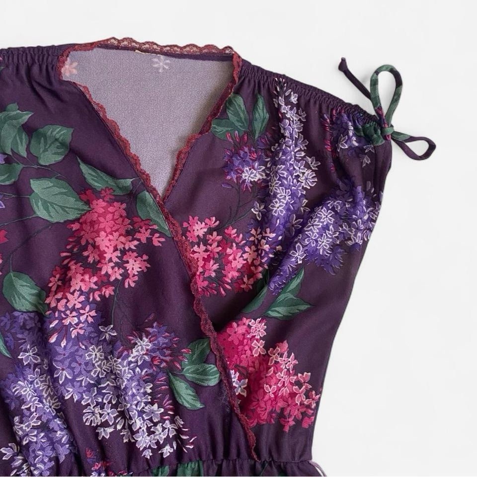 Vintage 70s Purple Floral Midi Dress