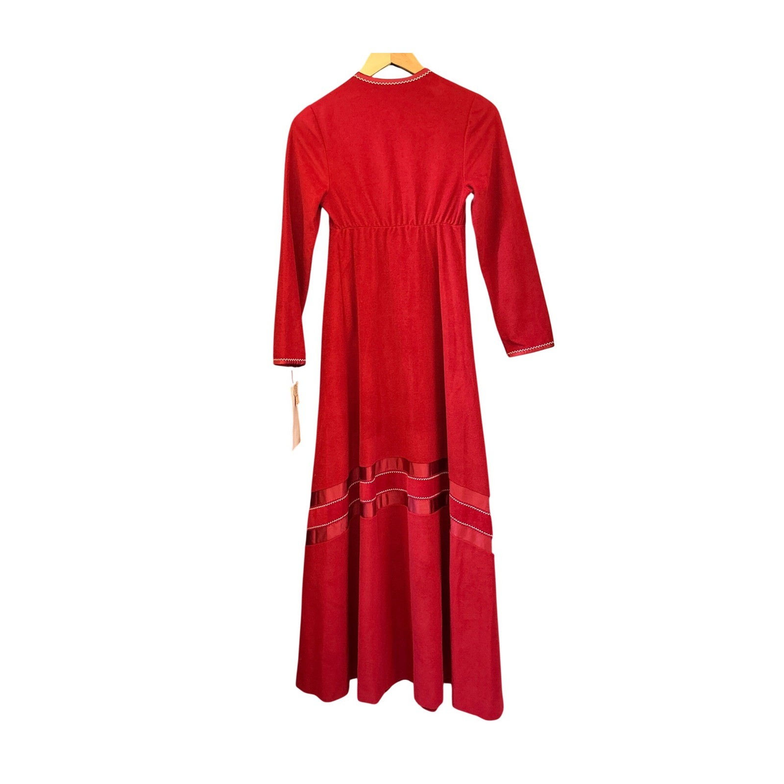 70s Deadstock Vassarette Juniors Long Robe Red Velvet Satin Chevron Regencycore