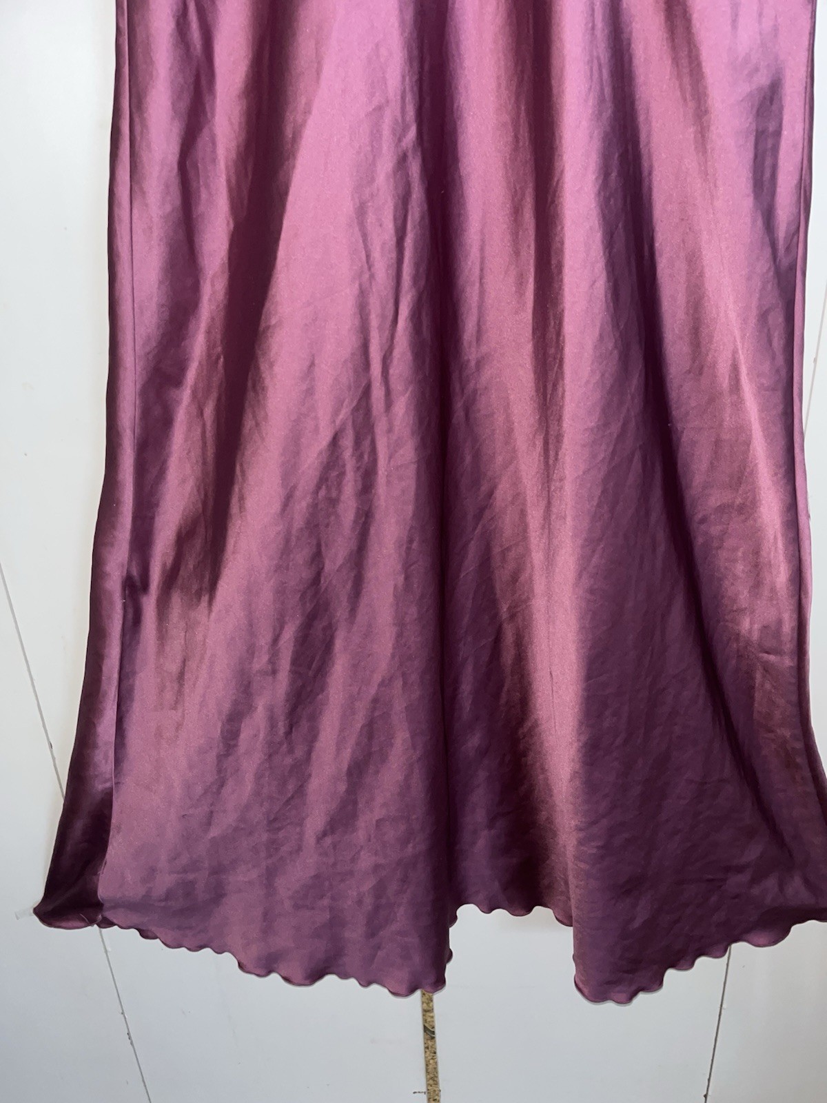 Vtg Miss Elaine Purple Satin Maxi Nightgown Large V Neck Flutter Sleeves