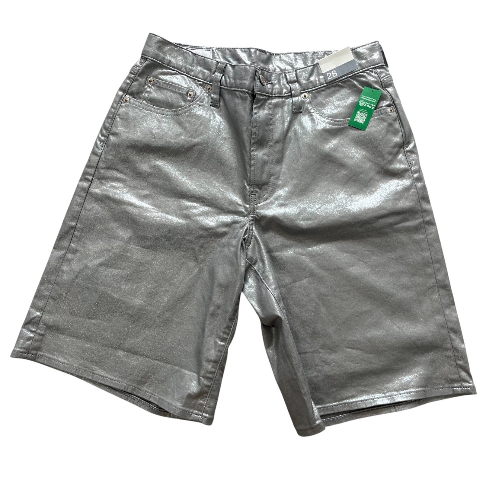GAP High Rise Jorts Denim Shorts Silver Co NWT Sz 28 Y2K Metallic Retro Coastal