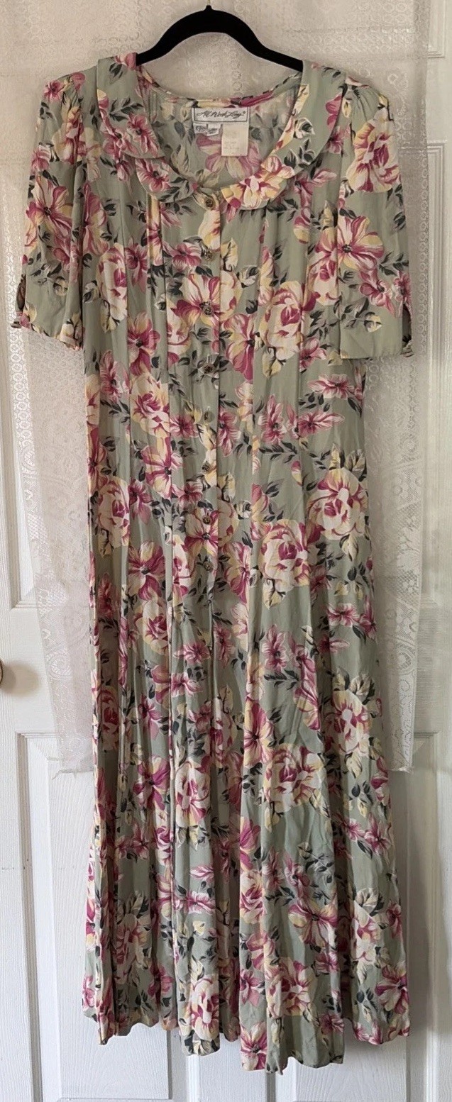 Vintage All Week Shirt Sleeve Floral Maxi Spring Summer Dress Size 8 USA