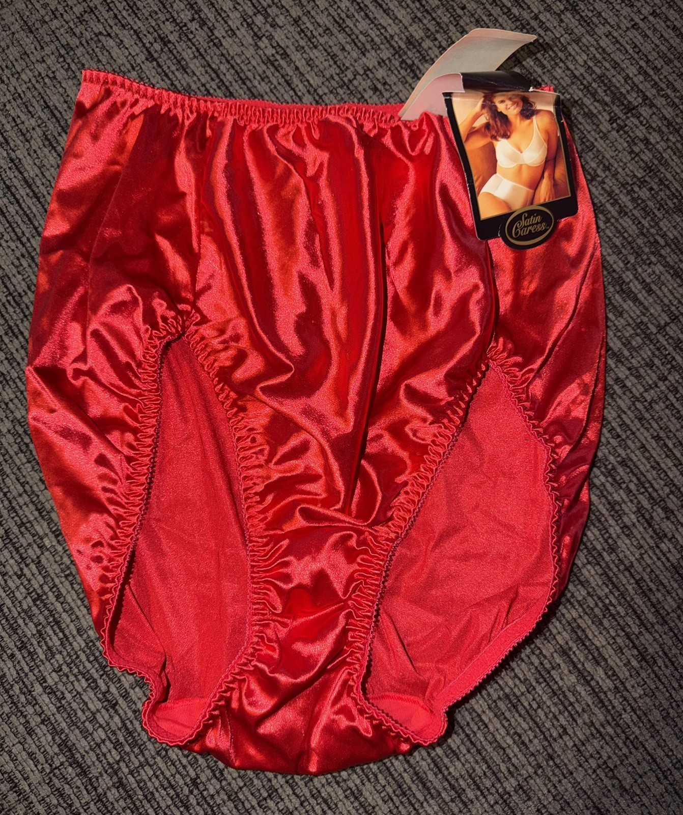 NWT Vintage Red Satin Caress Hi Leg Brief Panties, Sears, X-Large