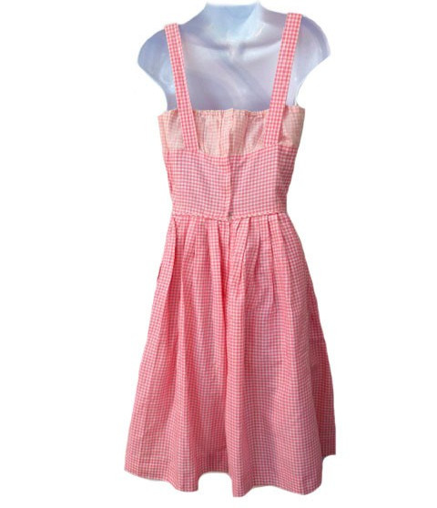 60s VTG Brigitte Bardot Style Handmade Pink Gingham Handmade Cotton Summer Dress