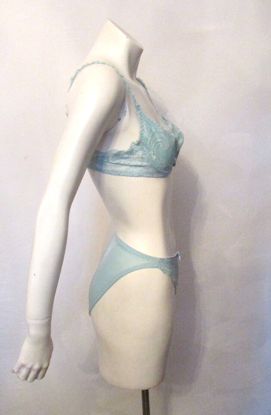 2pc Kellwood Shimmer Nylon Chantilly Lace Demi Bra 32B Bikini Pantie S USA made
