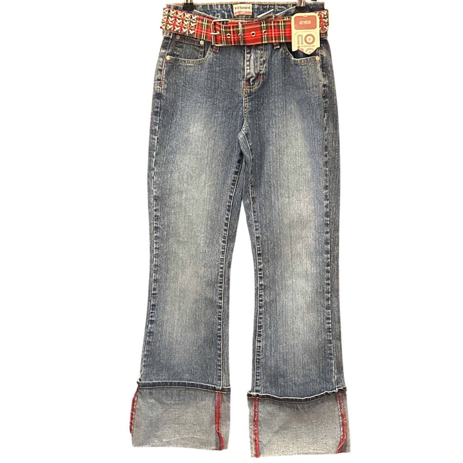 Vintage Y2K No Boundaries Deadstock Flare Jeans Mall Goth Punk Studded Belt Emo