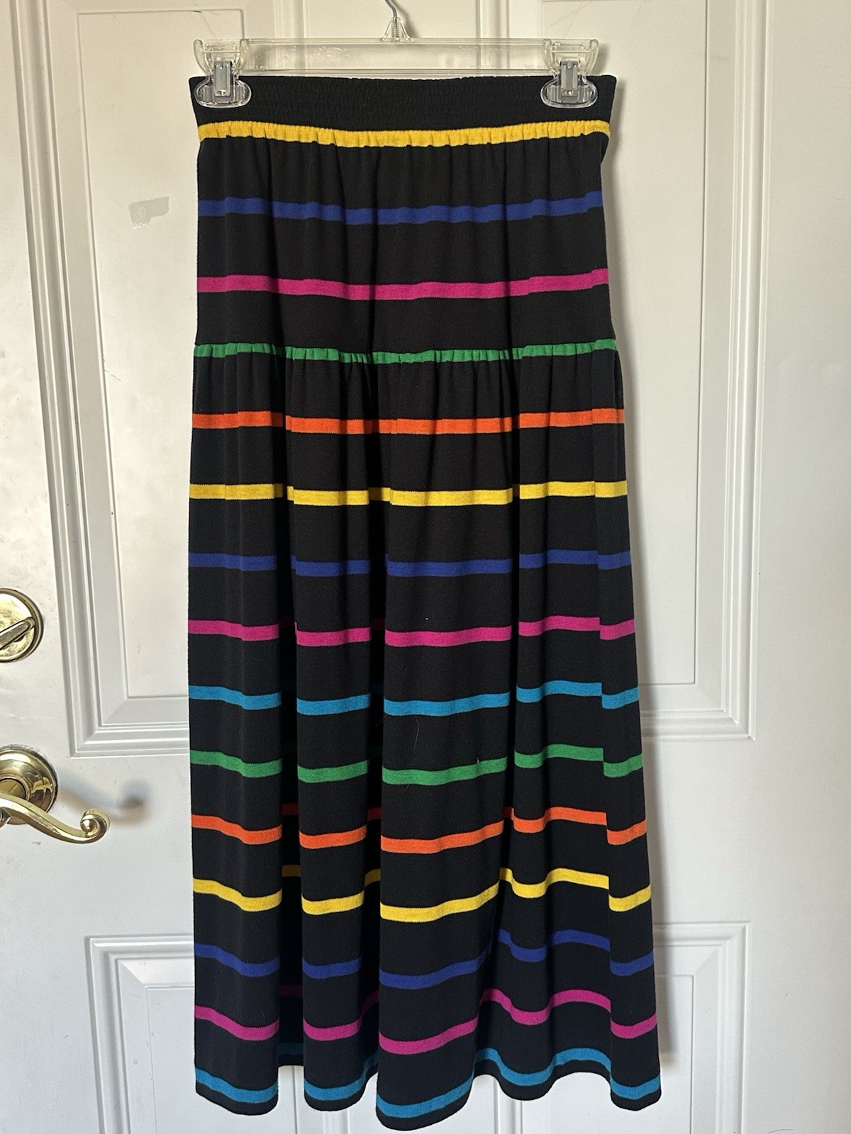 80s Neon Striped Black Peter Popovitch Retro Ankle Skirt Elastic Waist USA