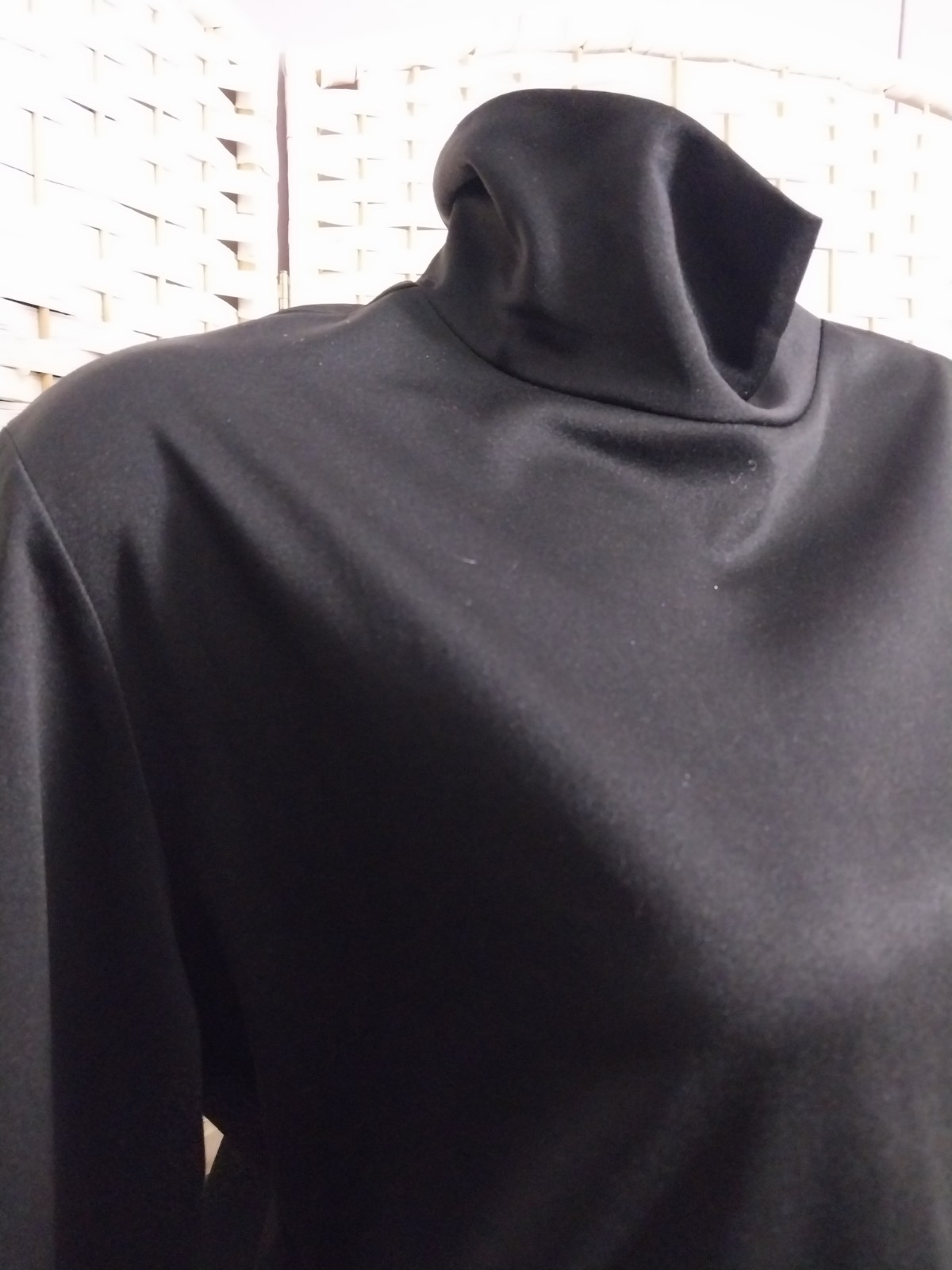 VTG 70S SILKY NYLON TALON ZIP BACK hIGH NECK DISCO CAT WALK BLOUSE TIMELESS 50&Prime;