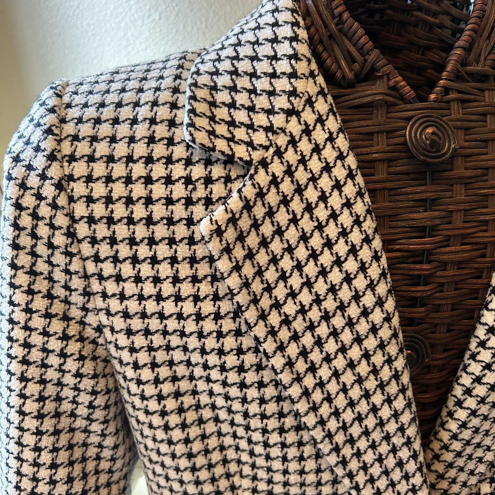 Houndstooth Black & White Blazer Jacket Vintage Joan Leslie 14 Petite