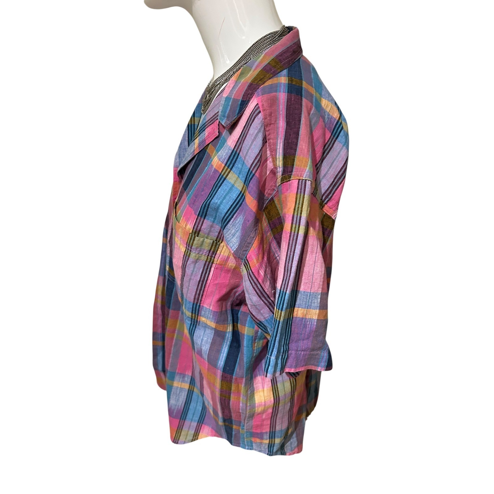 Vtg American Eagle 90s Lightweight Plaid Short Sleeve Shirt Classic Style Camp L