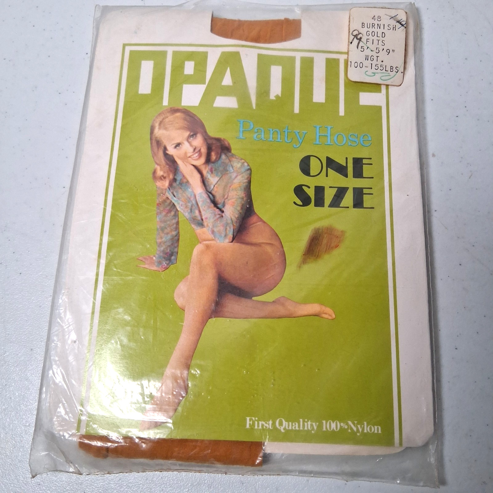 Vintage 1960s Mod Opaque Panty Hose One Size Burnish Gold Mustard GoGo Girl NOS