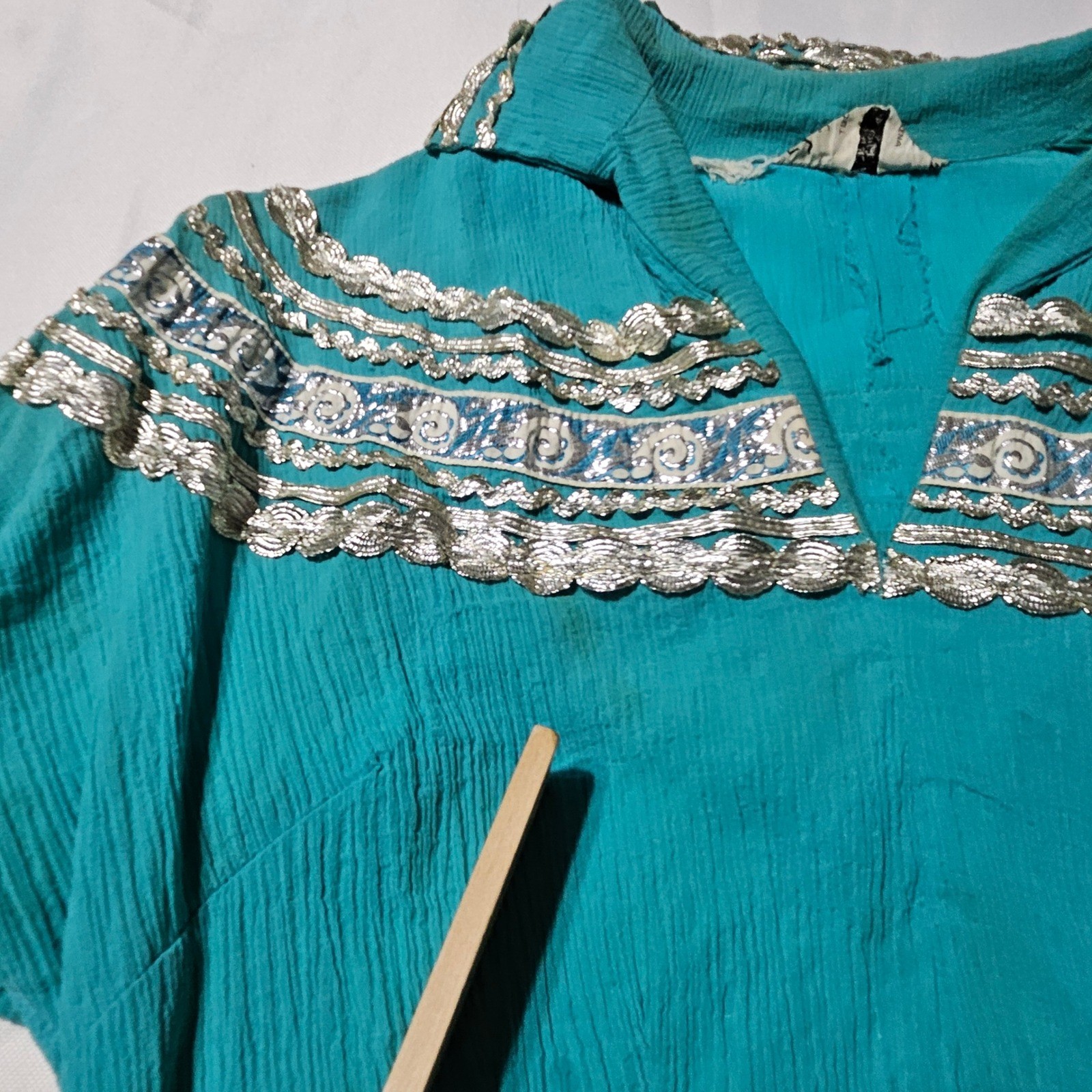 Vintage Fayes Creation Patio Fashions Turquoise Silver Rickrack Skirt Set 2958