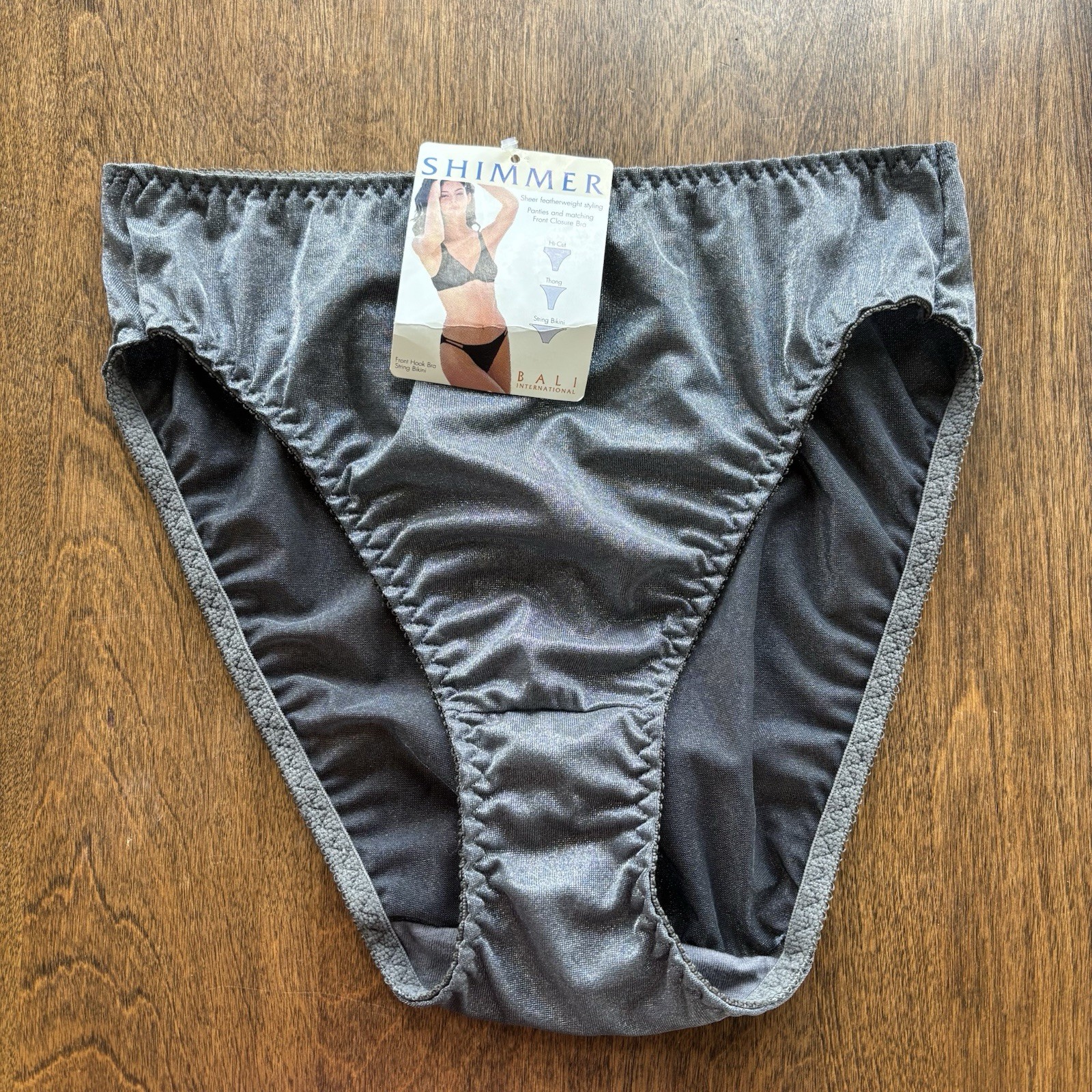 Vintage Bali Shimmer Sparkle See Through Hi-Cut Bikini Panty Size 8 Gray – NWT