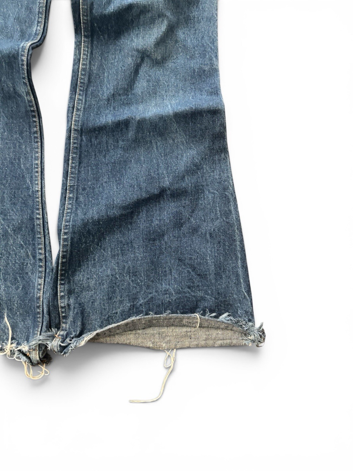 Vintage 70s Plain Pockets JCPenney Bell Bottom Flare Jeans Distressed Raw Hem