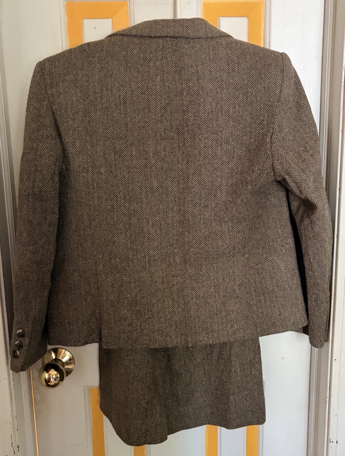 Vtg Barclay Petites 100% Wool Herringbone Skirt Set Dark Light Academia Size 6