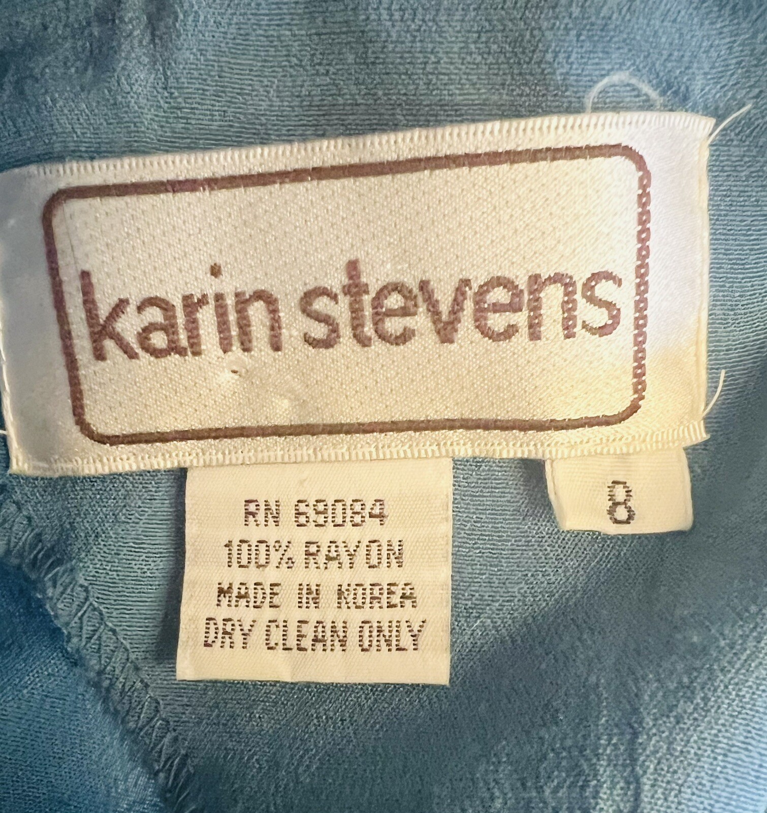 Vintage 80s Does 40s Karin Stevens Rayon Dress Light Blue Pearl Size 8