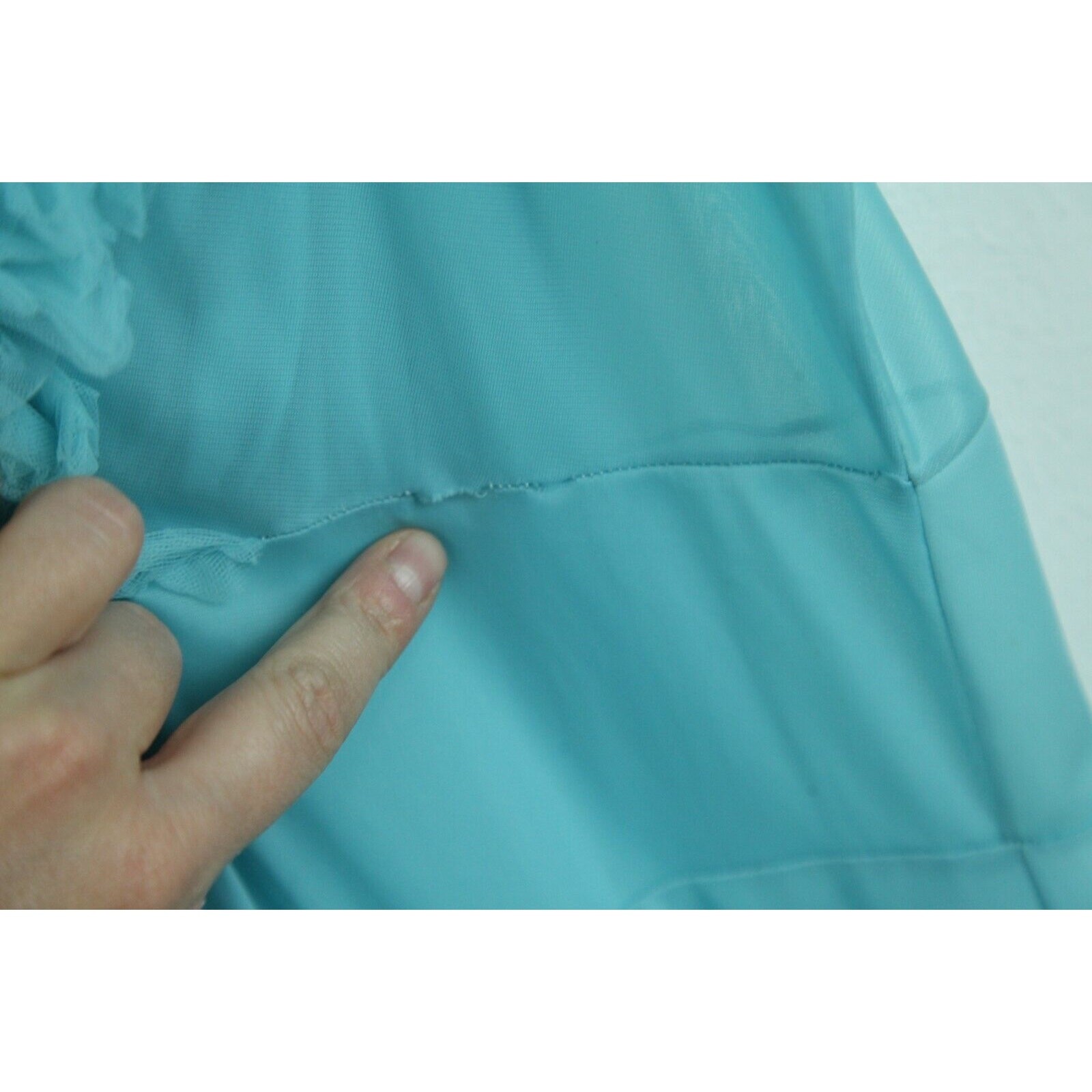 Vintage 60s Long Nightgown Blue Ruffle Coquette Size 38 Glam Babydoll Elegant