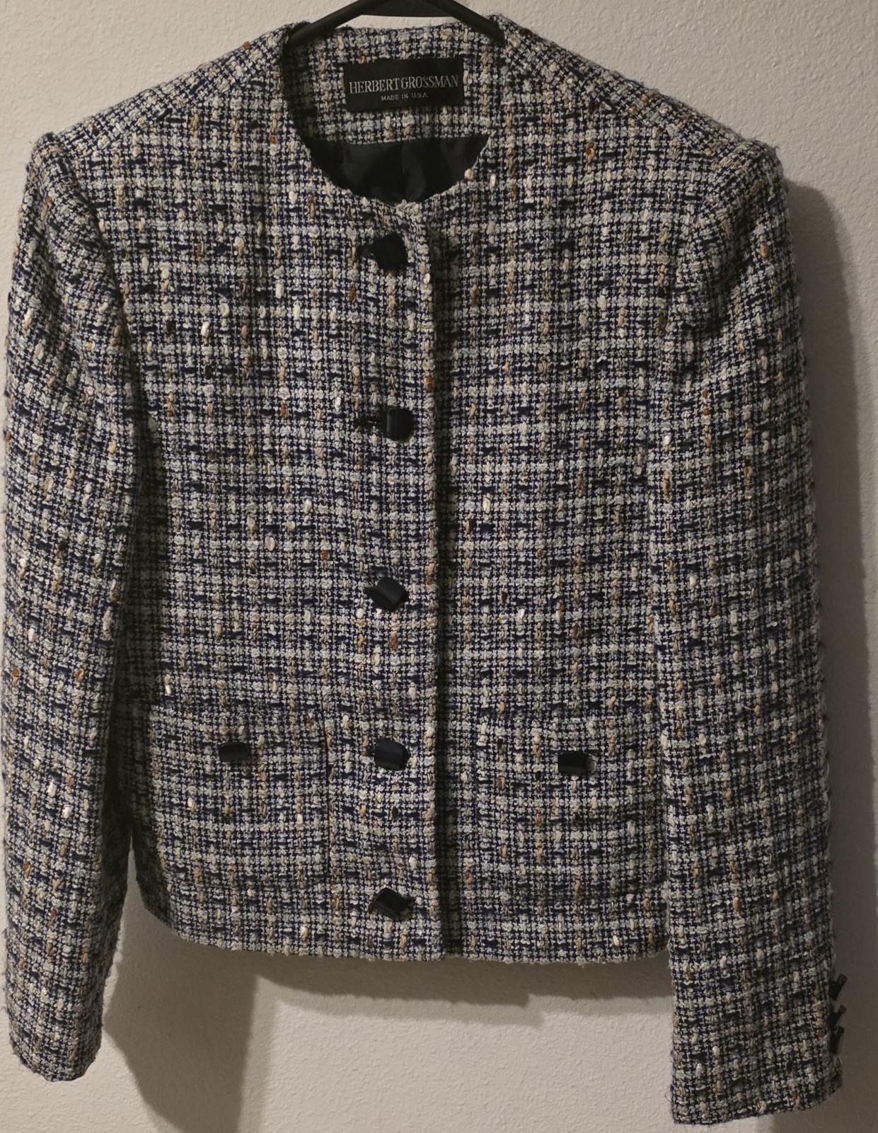 Vintage Tweed Academia Office Business Herbert Grossman Blazer Jacket Size 10