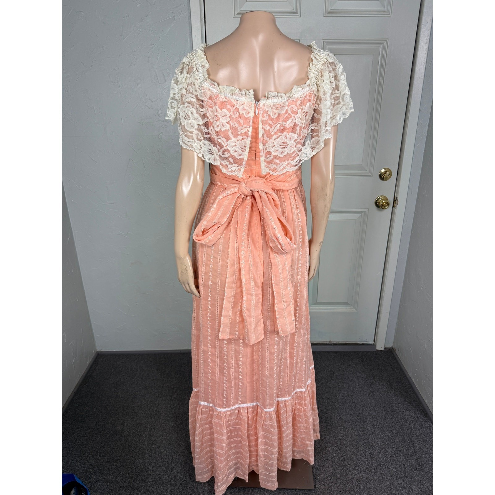 Vintage 70&rsquo;s Handmade Women&rsquo;s Dress Prairie Floral Cotton Lace Bridesmaid N10