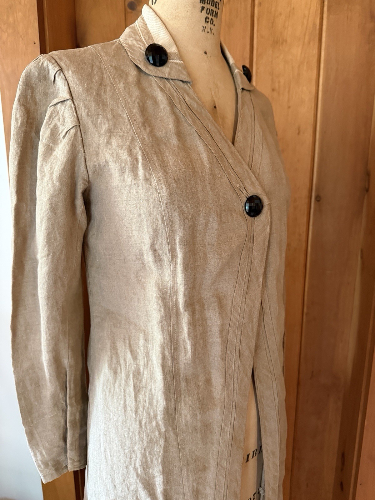 Antique Edwardian Linen Duster Coat Automobile Car Driving Black Glass Buttons
