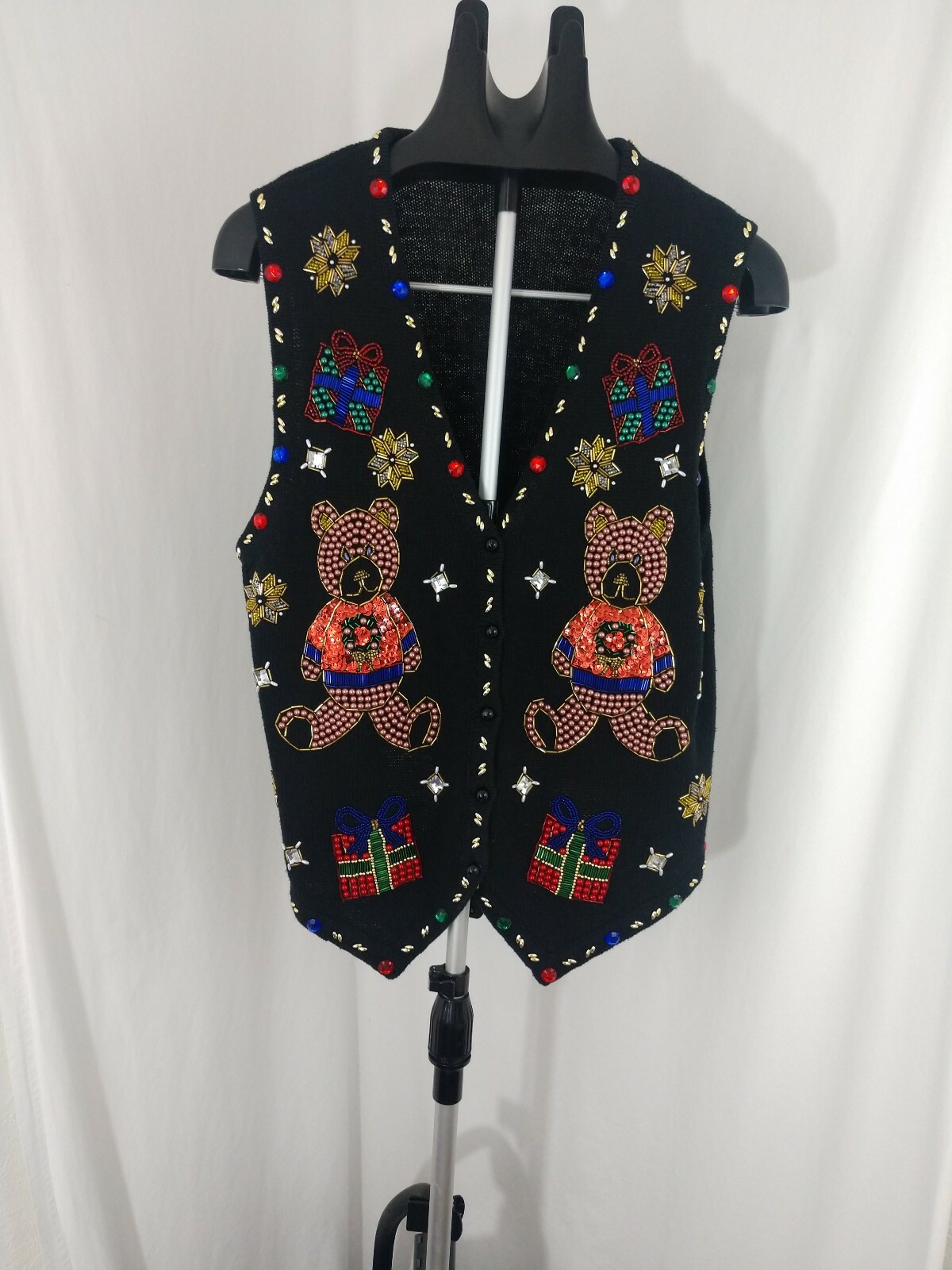Vintage Claudia D. Beaded Sequenced Christmas Sweater Vest