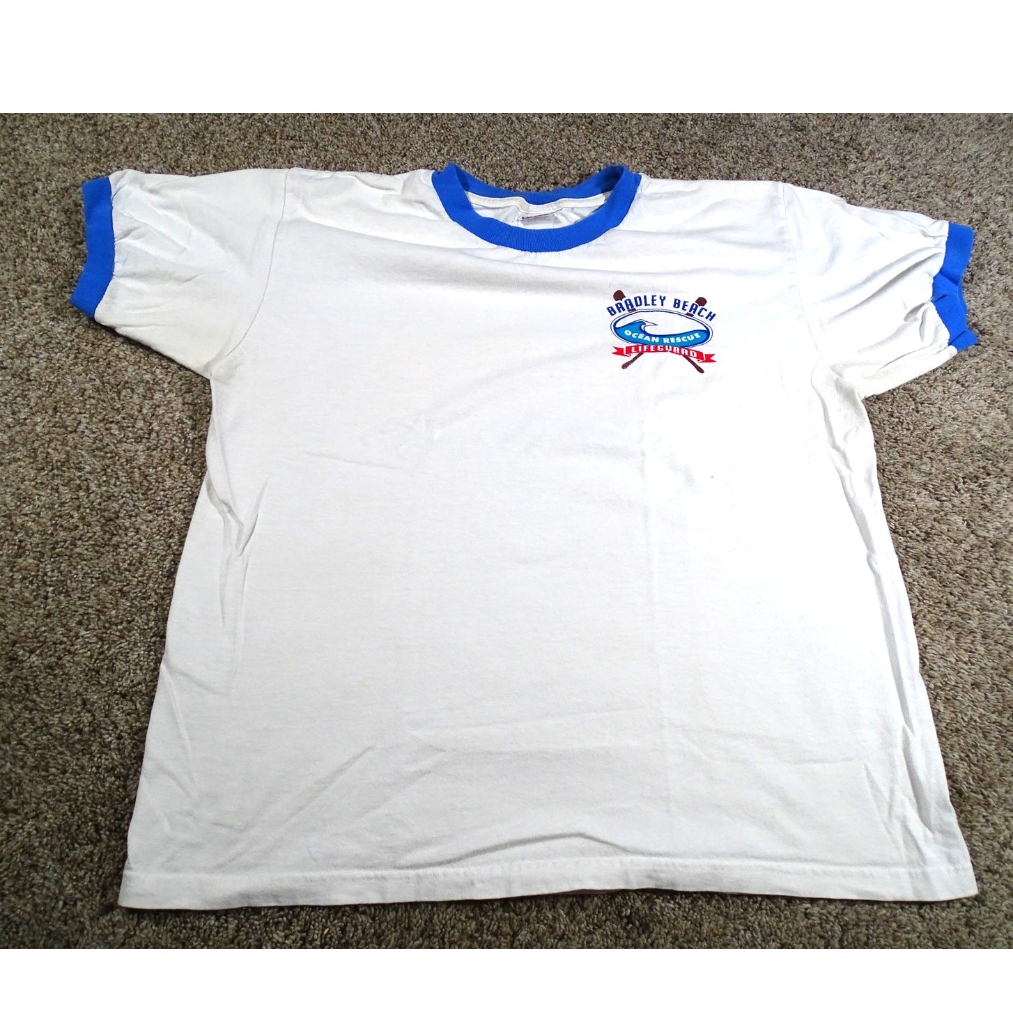 Vtg Bradley Beach Ringer T Shirt Medium Lifeguard Tee, Anvil Ocean Rescue