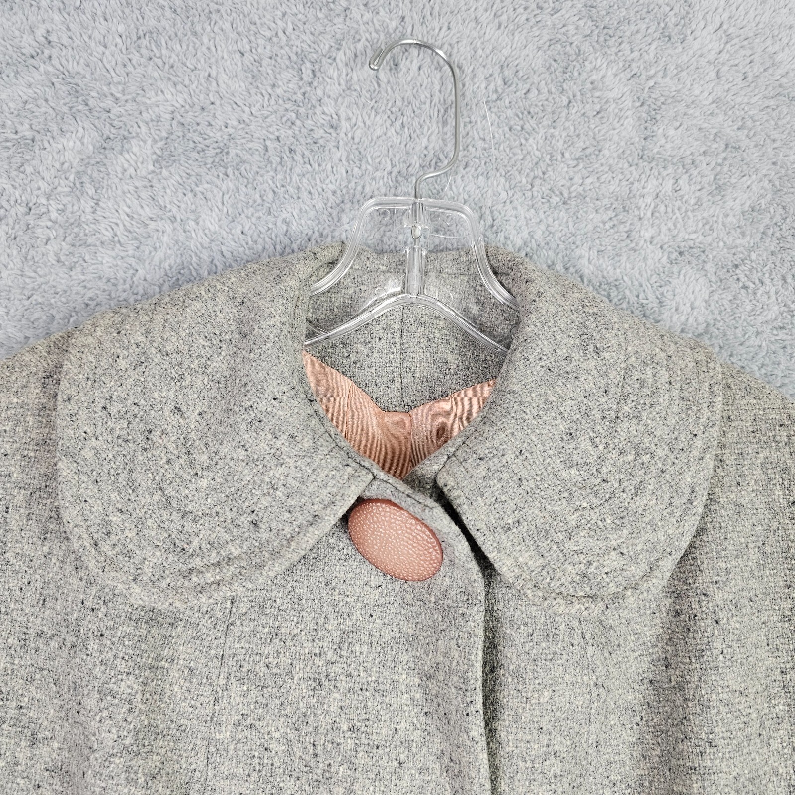 Vintage 50s Swing Coat Large Gray Wool Tweed Peter Pan Collar Button Up Pockets